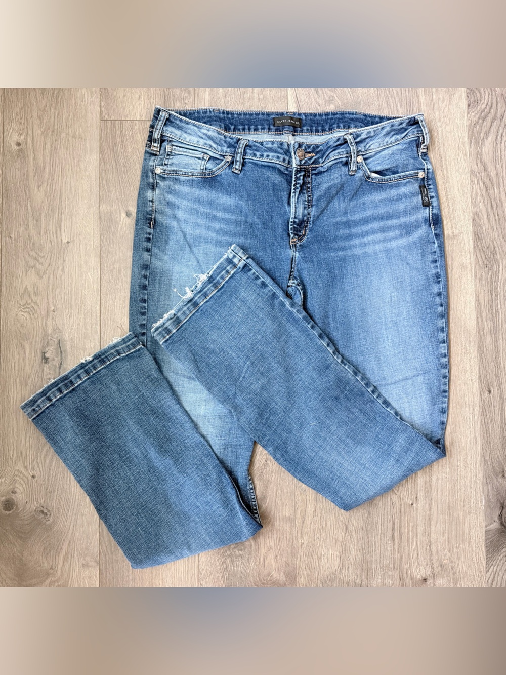 Silver Elyse Slim BootJeans Medium Blue Distressed Waistband